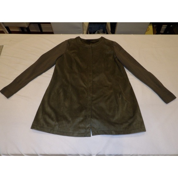 H by Halston Jacket Shacket Womens Green 12 Full Zip Olive Faux Suede - Picture 3 of 15